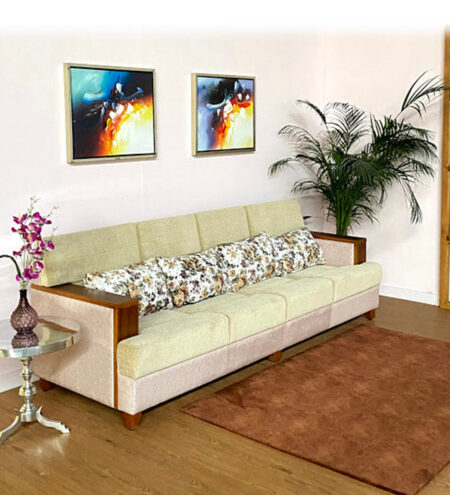 Three Seater Sofa With Wooden Arm _1