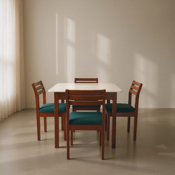 Marble Top Wooden Dining Table Set For Four
