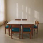Six Seater Wooden Marble Top Dining Table Set
