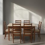Marble Top Wooden Dining Table Set For Six