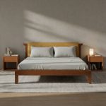 Wooden Bed With Cushioned Headboard