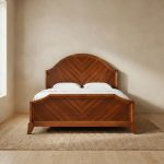 Queen Size Wooden Bed With Curved Headboard