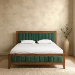 Queen Size Wooden Bed With Cushioned Headboard