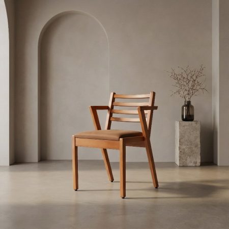 Wooden Dining Chair With Curved Arms