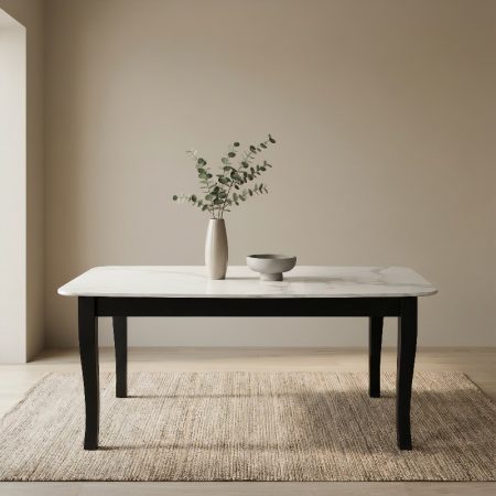 Wooden Marble Top Dining Table With Curve Legs