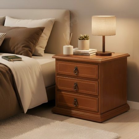 Wooden Bed Side Table With Three Drawers