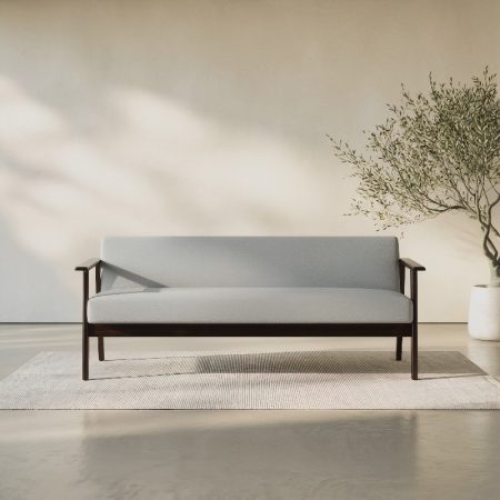 Wooden Three Seater Low Back Sofa