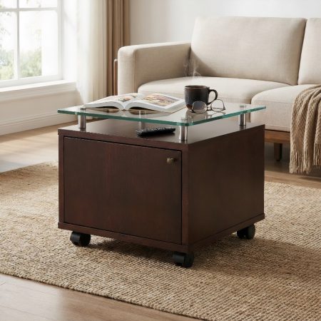 Wooden Side Table With Glass Top