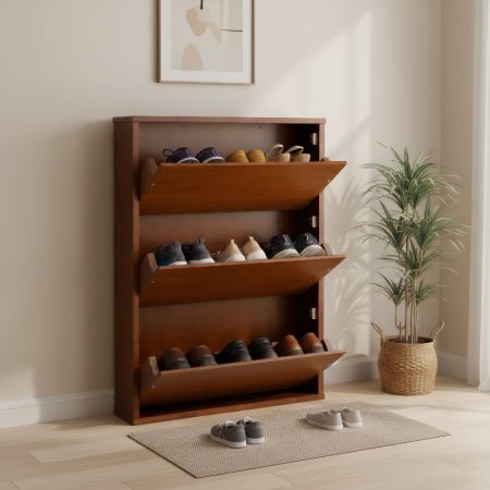 Wooden Shoe Rack With Shelfs