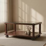 Wooden Glass Top Center Table With Wheels