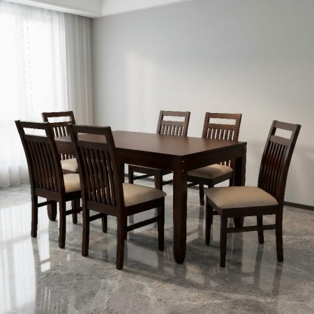 Sleek Wooden Six Seater Dining Table Set