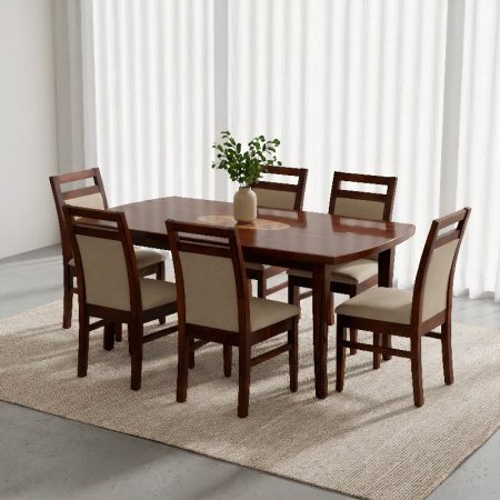 Refined Wooden Six Seater Dining Table Set