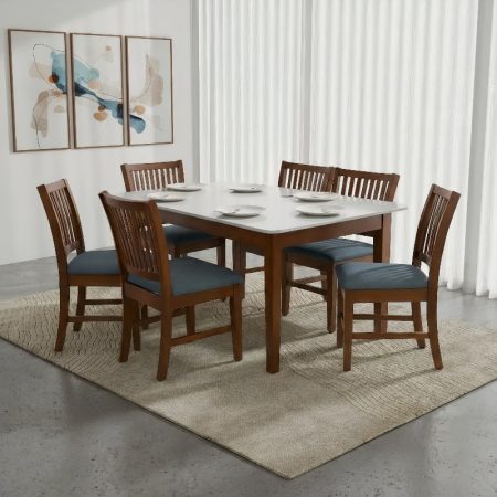 Wooden Marble Top Dining Set For Six